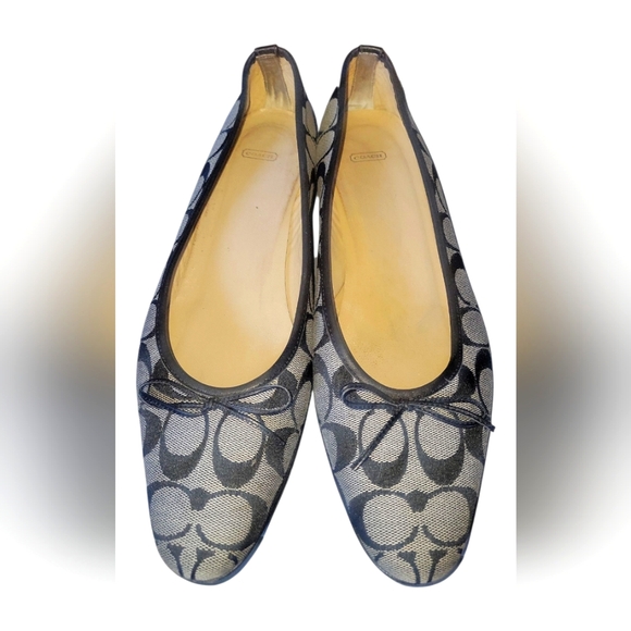 Coach Women's Vintage Blue Monogram Logo Canvas Bow Kitten Ballet Flats Sz 10B - Picture 1 of 10